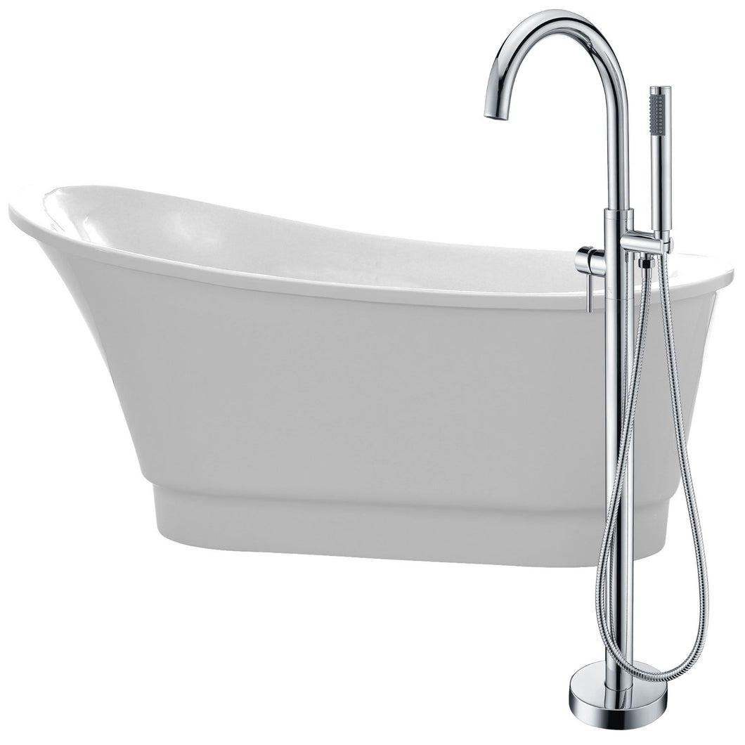 Prima 67 in. Acrylic Flatbottom Non-Whirlpool Bathtub in White with Kros Faucet in Polished Chrome