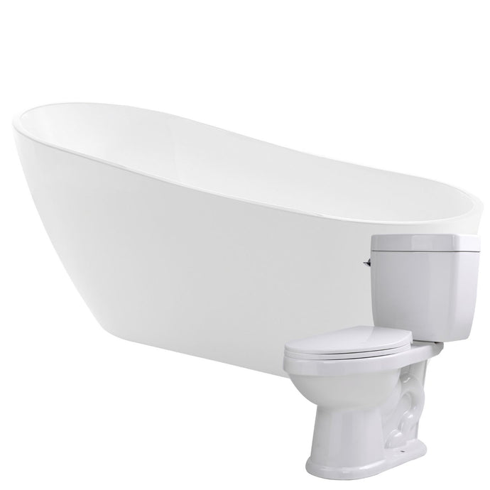 Trend 67 in. Acrylic Flatbottom Non-Whirlpool Bathtub with Kame 2-piece 1.28 GPF Single Flush Toilet