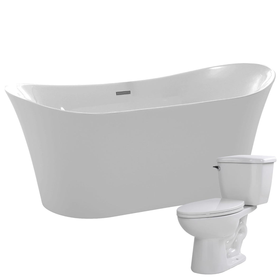 Eft 67 in. Acrylic Flatbottom Non-Whirlpool Bathtub with Kame 2-piece 1.28 GPF Single Flush Toilet