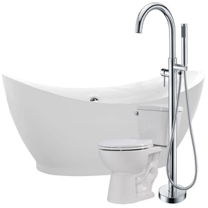 Reginald 68 in. Acrylic Soaking Bathtub with Kros Faucet and Cavalier 1.28 GPF Toilet