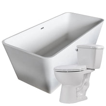 Load image into Gallery viewer, Cenere 58.25 in. Man-Made Stone Soaking Bathtub with Cavalier 2-piece 1.28 GPF Single Flush Toilet