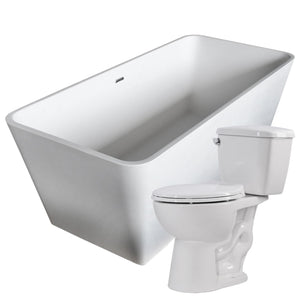 Cenere 58.25 in. Man-Made Stone Soaking Bathtub with Cavalier 2-piece 1.28 GPF Single Flush Toilet