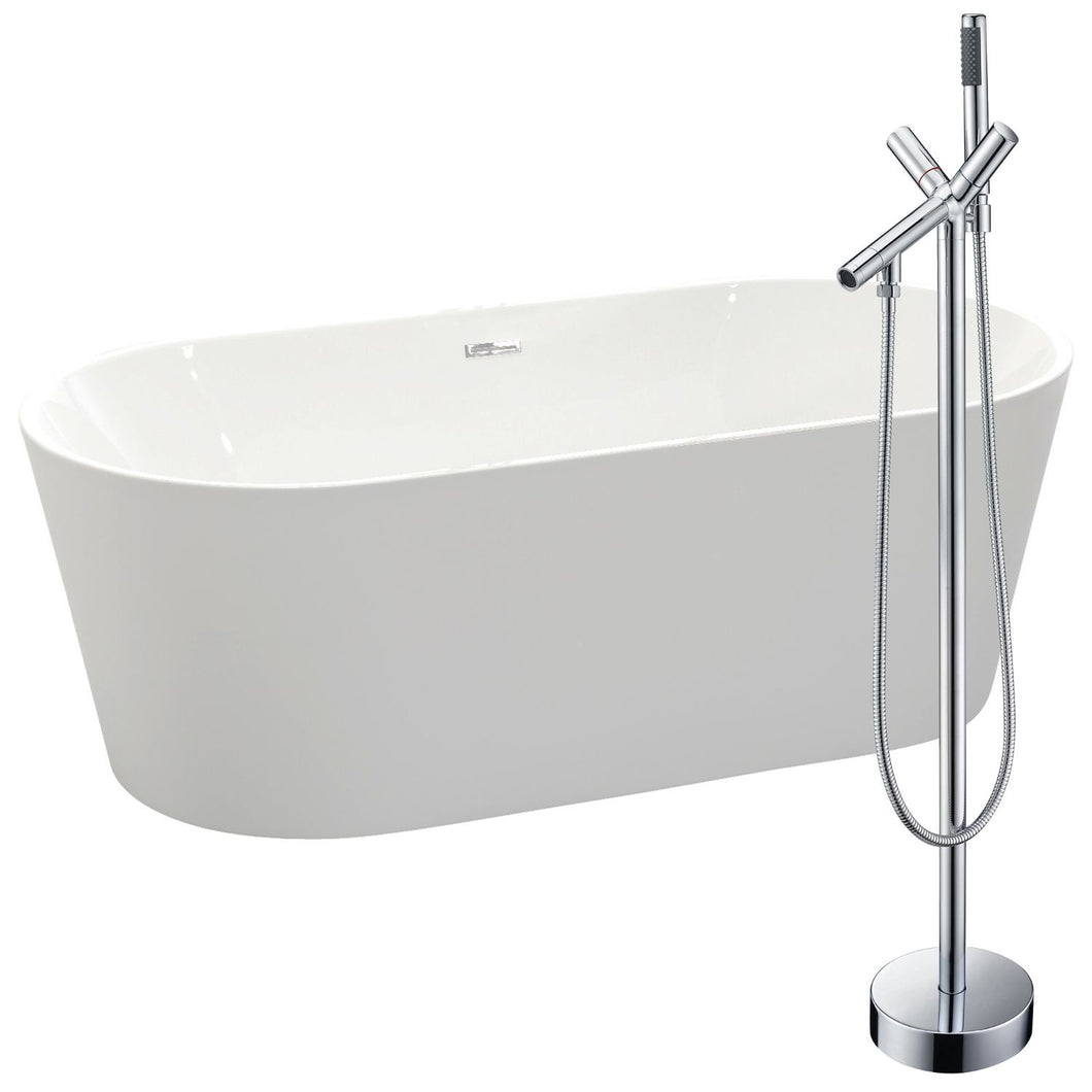 Chand 67 in. Acrylic Flatbottom Non-Whirlpool Bathtub in White with Havasu Faucet in Polished Chrome