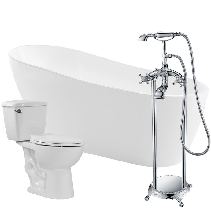 Trend 67 in. Acrylic Soaking Bathtub with Tugela Faucet and Cavalier 1.28 GPF Toilet