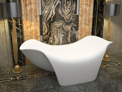 Cielo 6.5 ft. Man-Made Stone Center Drain Freestanding Bathtub in Matte White
