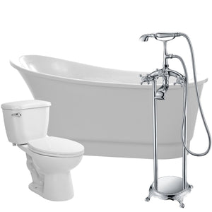 Prima 67 in. Acrylic Flatbottom Non-Whirlpool Bathtub with Tugela Faucet and Kame 1.28 GPF Toilet