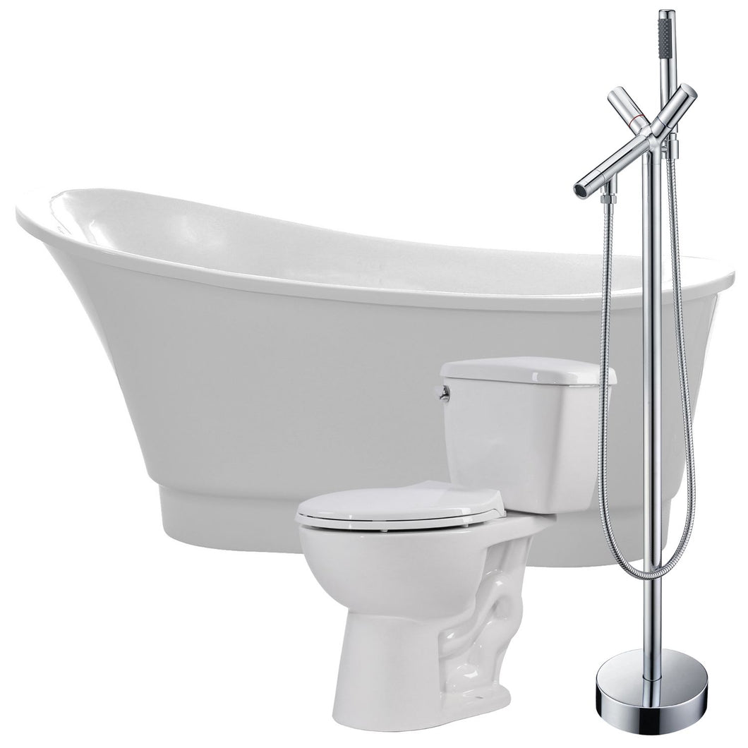Prima 67 in. Acrylic Soaking Bathtub with Havasu Faucet and Cavalier 1.28 GPF Toilet
