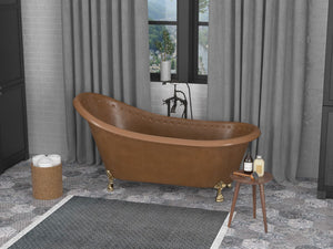 Java 66 in. Handmade Copper Slipper Clawfoot Non-Whirlpool Bathtub in Hammered Antique Copper