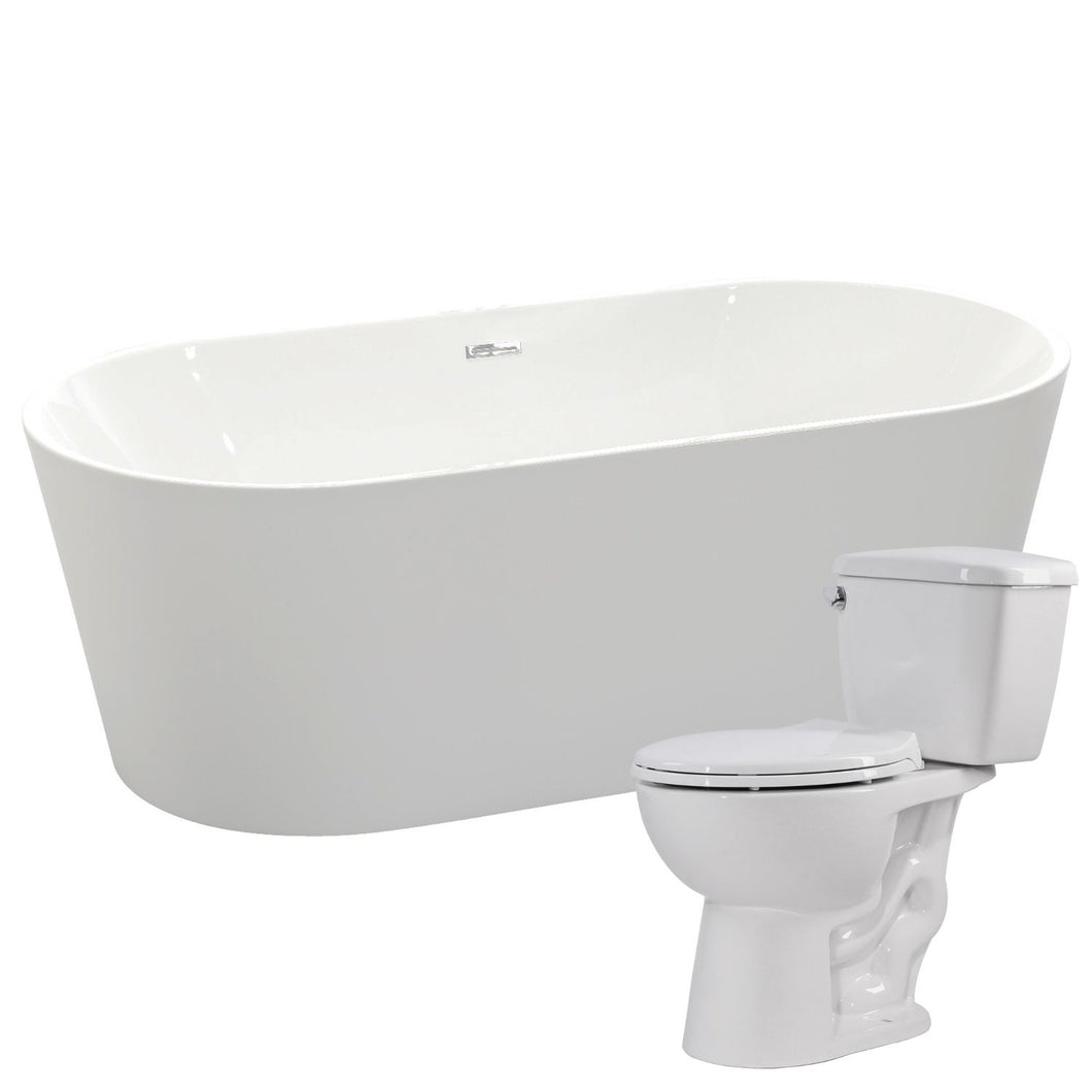 Chand 67 in. Acrylic Soaking Bathtub with Cavalier 2-piece 1.28 GPF Single Flush Toilet